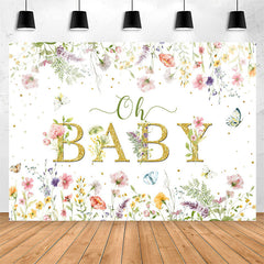 Lofaris Oh Baby Spring Floral White Gender Reveal Backdrop