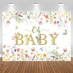 Lofaris Oh Baby Spring Floral White Gender Reveal Backdrop