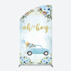 Lofaris Oh Boy Blue Floral Car Arch Baby Shower Backdrop