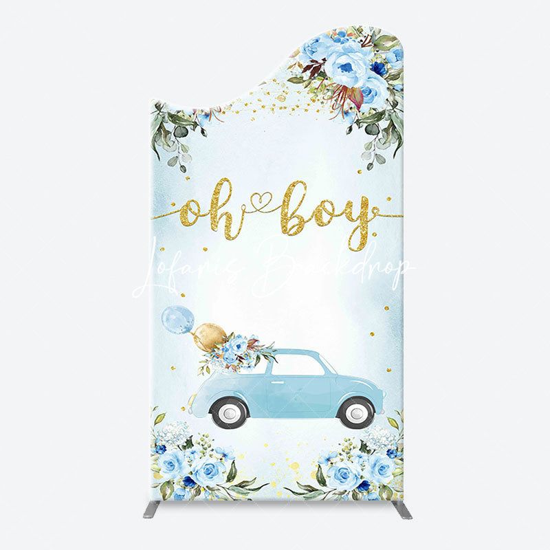 Lofaris Oh Boy Blue Floral Car Arch Baby Shower Backdrop