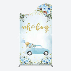 Lofaris Oh Boy Blue Floral Car Arch Baby Shower Backdrop