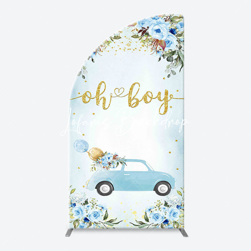 Lofaris Oh Boy Blue Floral Car Arch Baby Shower Backdrop