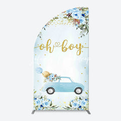 Lofaris Oh Boy Blue Floral Car Arch Baby Shower Backdrop