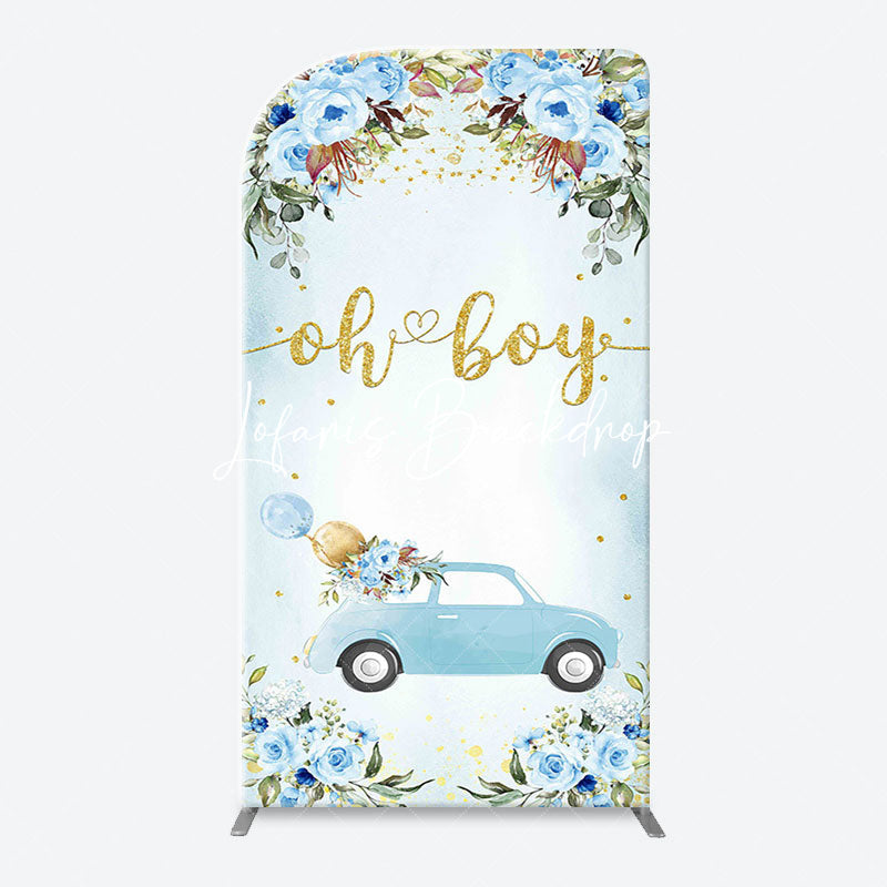 Lofaris Oh Boy Blue Floral Car Arch Baby Shower Backdrop