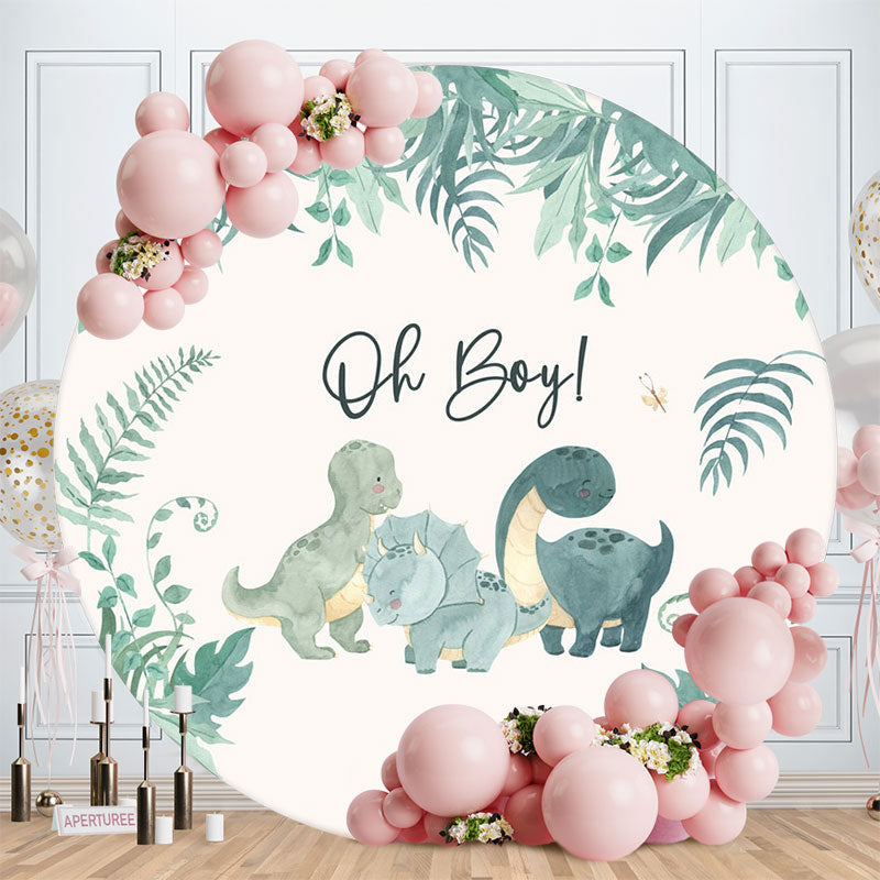 Lofaris Oh Boy Green Dinosaur Round Baby Shower Backdrop