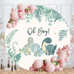 Lofaris Oh Boy Green Dinosaur Round Baby Shower Backdrop