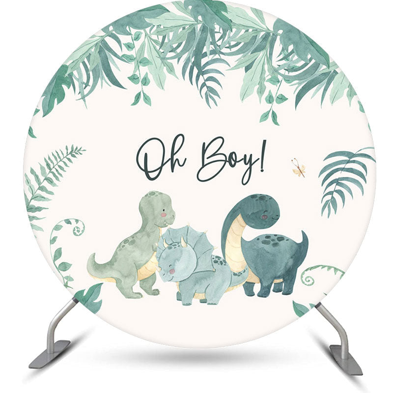 Lofaris Oh Boy Green Dinosaur Round Baby Shower Backdrop