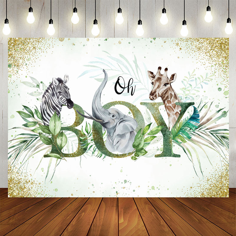 Lofaris Oh Boy Safari Animals Botanical Baby Shower Backdrop
