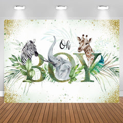 Lofaris Oh Boy Safari Animals Botanical Baby Shower Backdrop