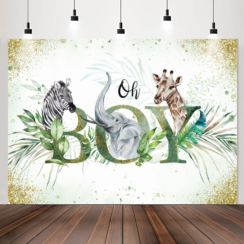 Lofaris Oh Boy Safari Animals Botanical Baby Shower Backdrop