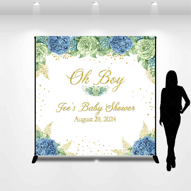 Lofaris Oh Boy White Blue Floral Custom Baby Shower Backdrop