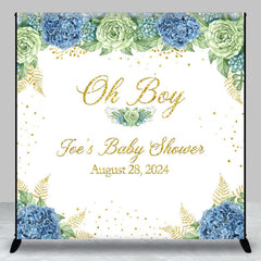 Lofaris Oh Boy White Blue Floral Custom Baby Shower Backdrop