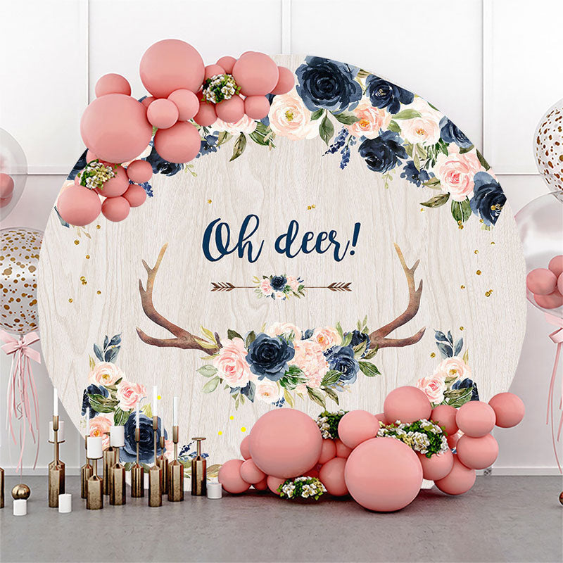 Lofaris Oh Deer Flowers Antler Round Baby Shower Backdrop
