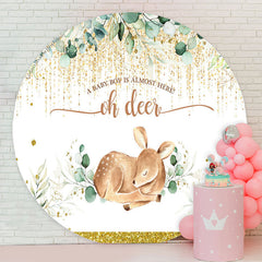 Lofaris Oh Deer Leaves Glitter Baby Shower Round Backdrop