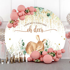 Lofaris Oh Deer Leaves Glitter Baby Shower Round Backdrop