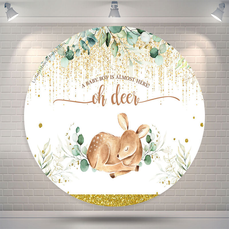 Lofaris Oh Deer Leaves Glitter Baby Shower Round Backdrop