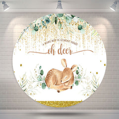 Lofaris Oh Deer Leaves Glitter Baby Shower Round Backdrop