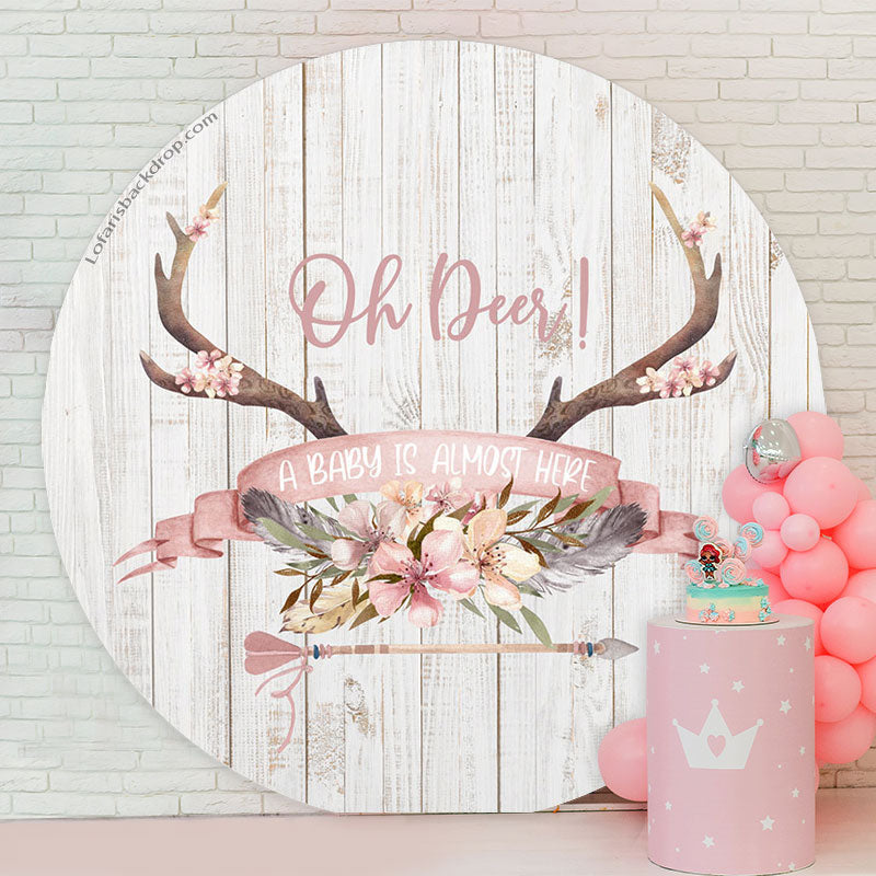 Lofaris Oh Deer White Wooden Circle Baby Shower Backdrop