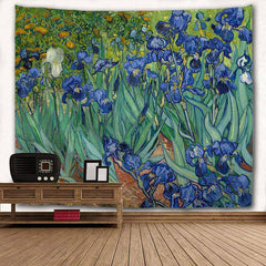 Lofaris Oil Painting Blue Flower Green Grass Wall Tapstry