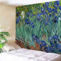 Lofaris Oil Painting Blue Flower Green Grass Wall Tapstry