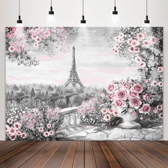 Lofaris Oil Painting Eiffel Tower Pink Floral Rose Backdrop
