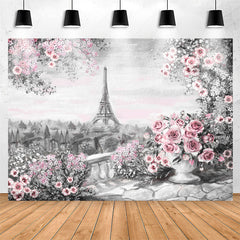 Lofaris Oil Painting Eiffel Tower Pink Floral Rose Backdrop