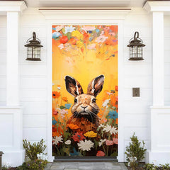 Lofaris Oil Painting Flower Rabbit Orange Easter Door Cover