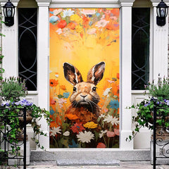 Lofaris Oil Painting Flower Rabbit Orange Easter Door Cover