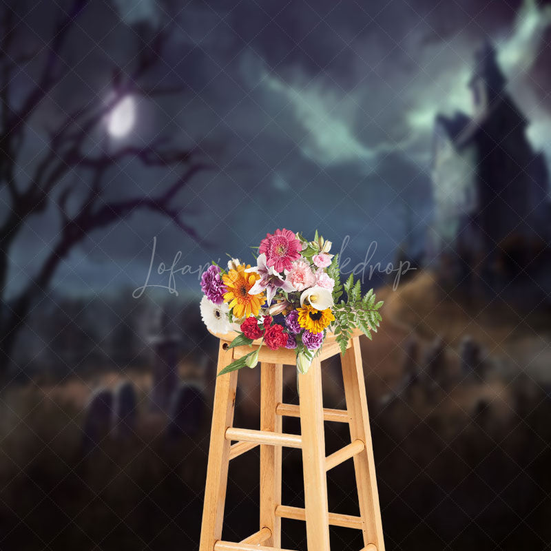 Lofaris Oil Painting Horror Village Cemetery Halloween Backdrop