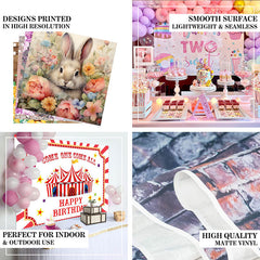 Lofaris Oil Painting Style Bunny Floral Birthday Backdrop