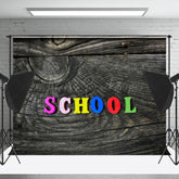 Lofaris Old Wood Plank Texture Rainbow Back To School Backdrop