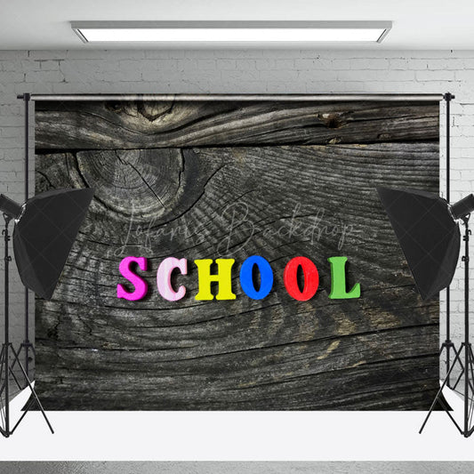 Lofaris Old Wood Plank Texture Rainbow Back To School Backdrop