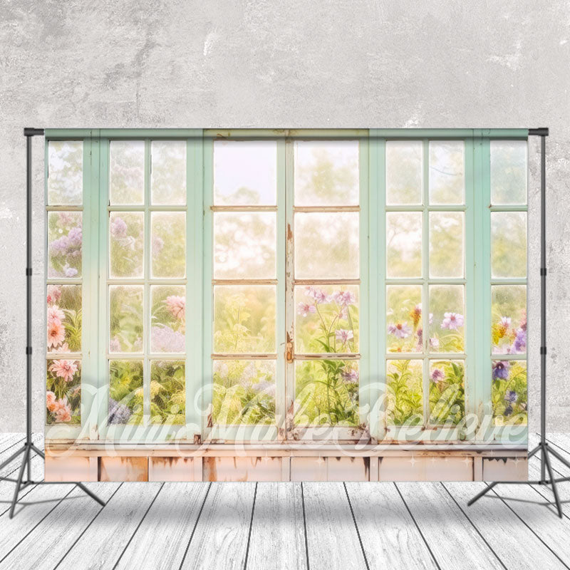 Lofaris Old Wood Window Spring Floral Scene Photo Backdrop