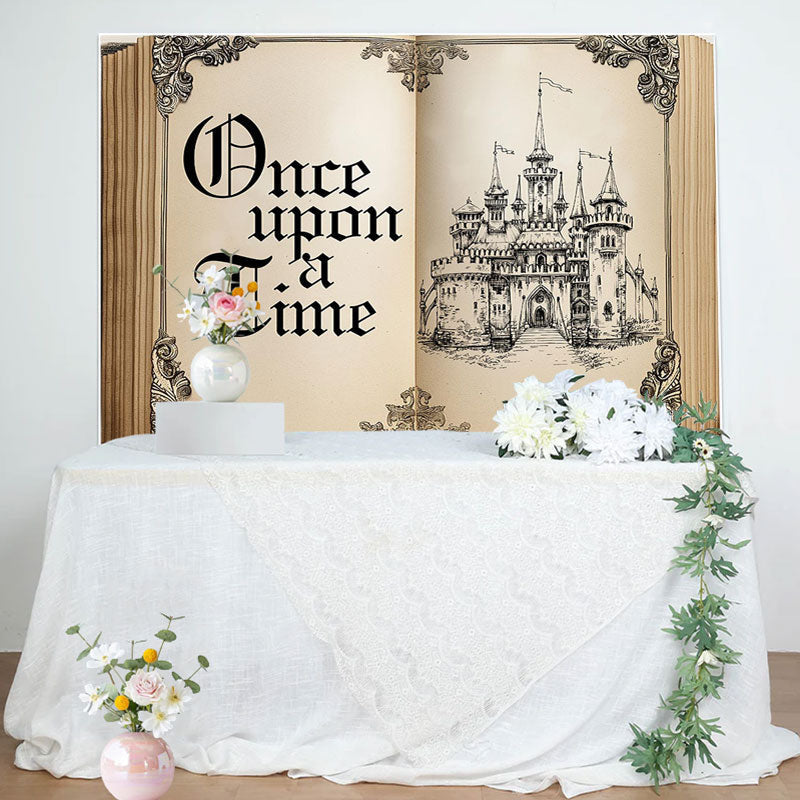 Lofaris Once Upon Retro Fairy Book Castle Birthday Backdrop
