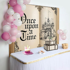 Lofaris Once Upon Retro Fairy Book Castle Birthday Backdrop