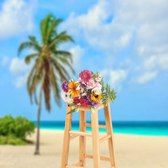 Lofaris One Coconut Tree Blue Beach Sea Sky Photo Backdrop