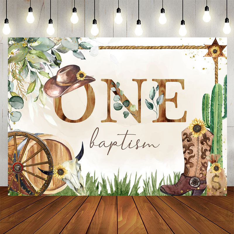 Lofaris One Cowboy Plant Green Cactus Wood Baptism Backdrop