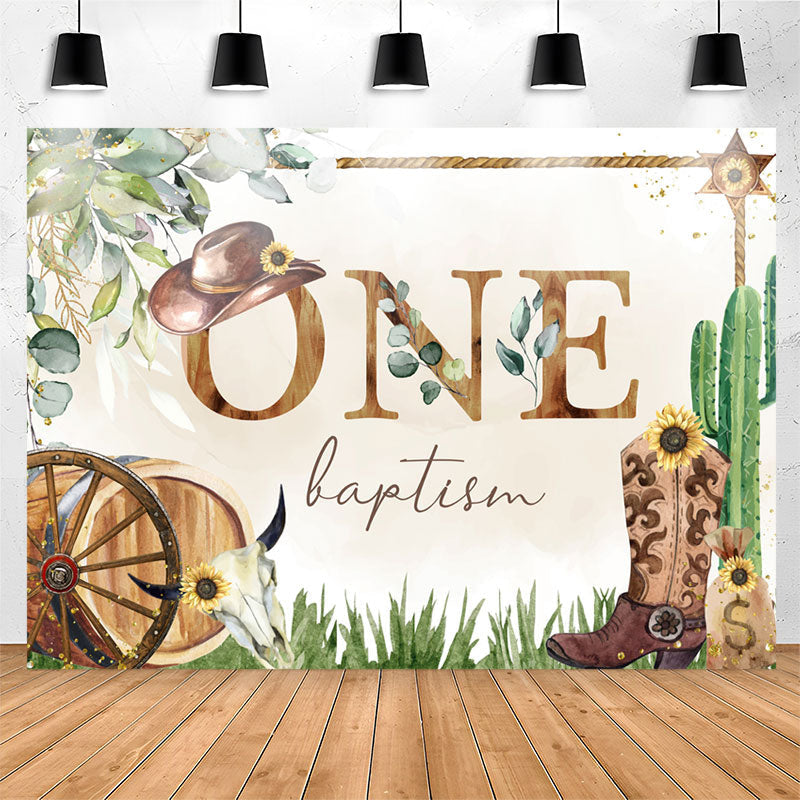Lofaris One Cowboy Plant Green Cactus Wood Baptism Backdrop