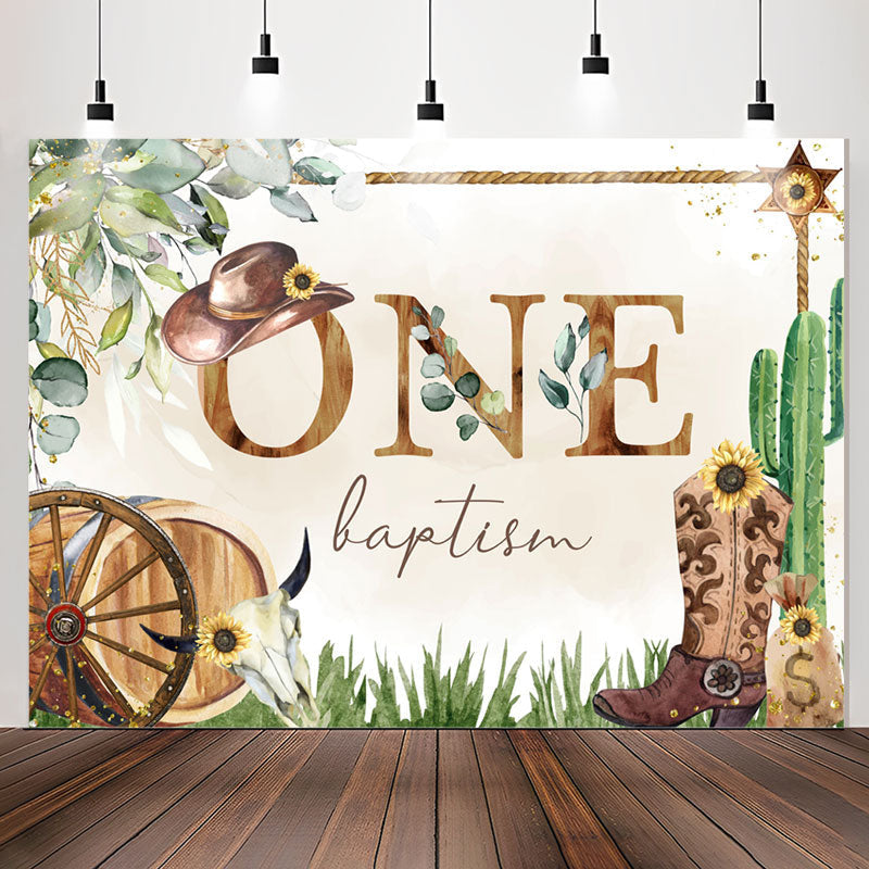 Lofaris One Cowboy Plant Green Cactus Wood Baptism Backdrop