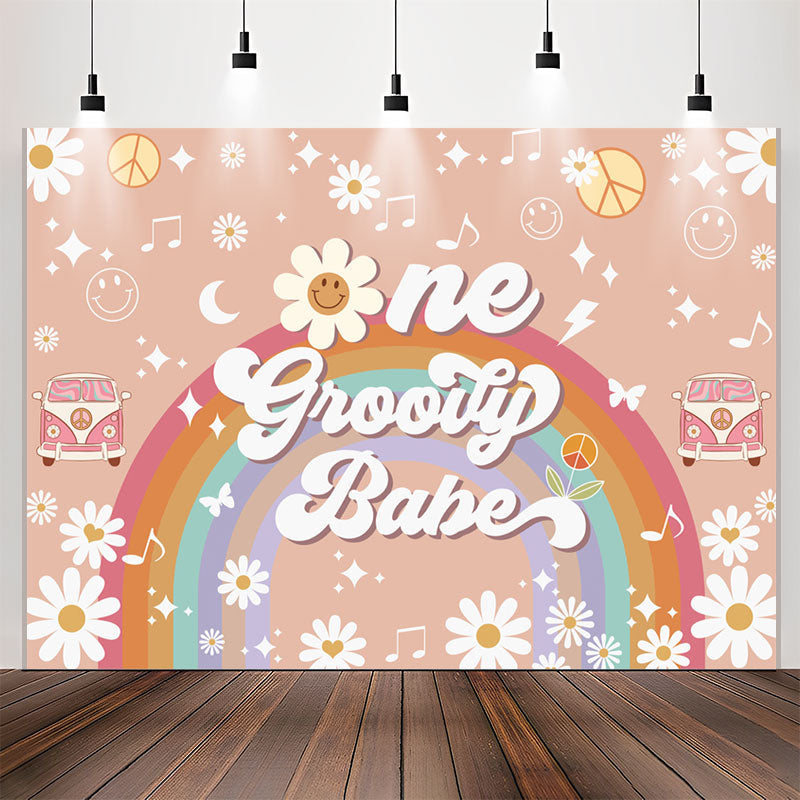 Lofaris One Groovy Babe Rainbow Girl 1st Birthday Backdrop