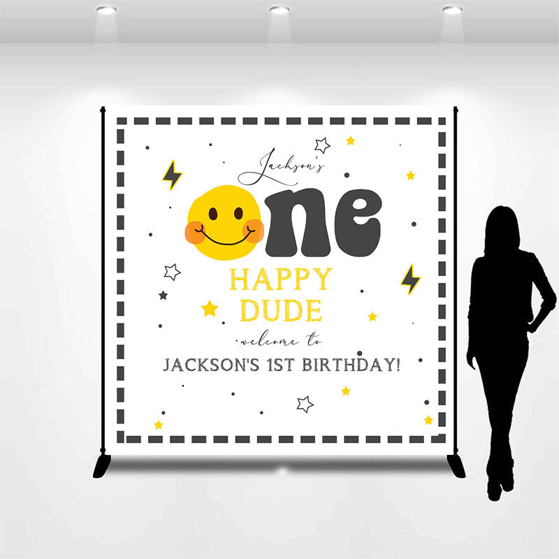 Lofaris One Happy Dude Smile Face Custom Birthday Backdrop