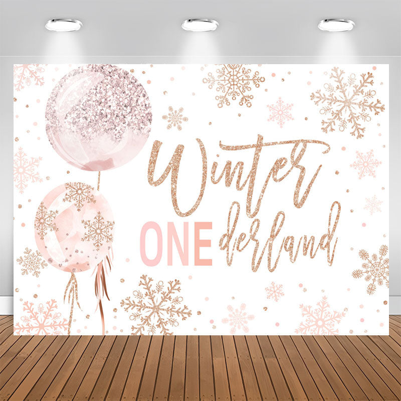 Lofaris Onederland Sparkling Snow Pink 1St Birthday Backdrop