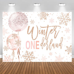 Lofaris Onederland Sparkling Snow Pink 1St Birthday Backdrop