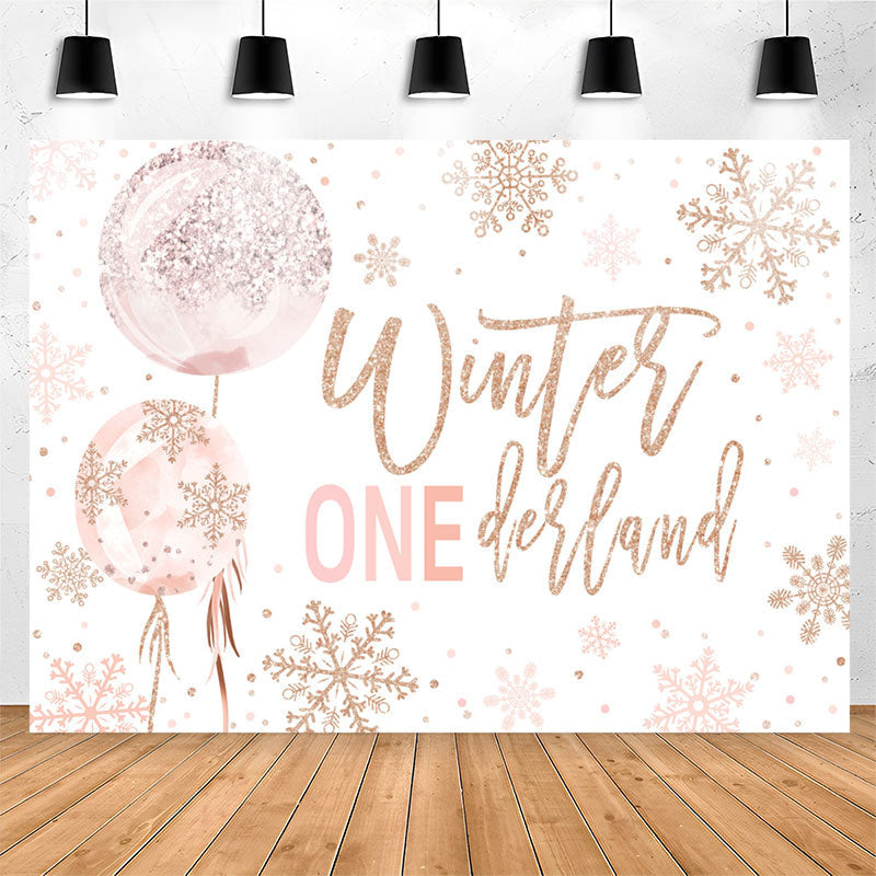 Lofaris Onederland Sparkling Snow Pink 1St Birthday Backdrop