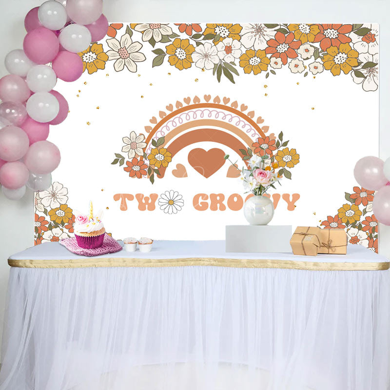 Lofaris Orange Beige Floral Boho Rainbow 2nd Birthday Backdrop
