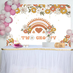 Lofaris Orange Beige Floral Boho Rainbow 2nd Birthday Backdrop