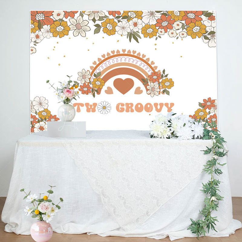 Lofaris Orange Beige Floral Boho Rainbow 2nd Birthday Backdrop