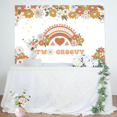 Lofaris Orange Beige Floral Boho Rainbow 2nd Birthday Backdrop