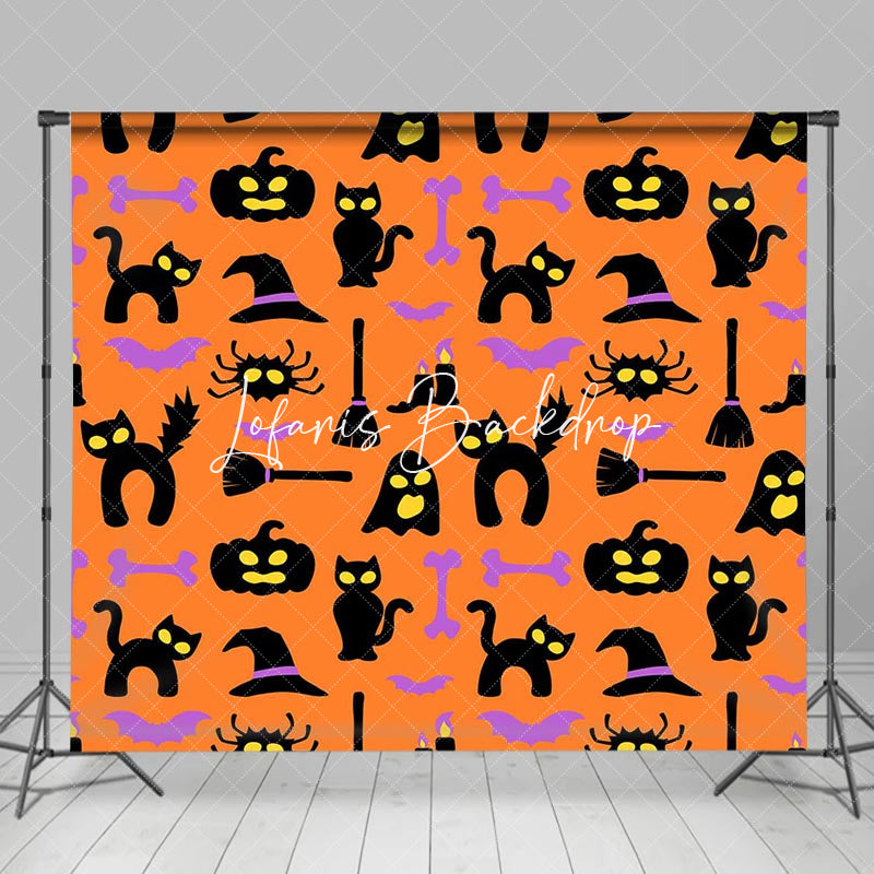 Lofaris Orange Black Pumpkins Cats Happy Halloween Backdrop