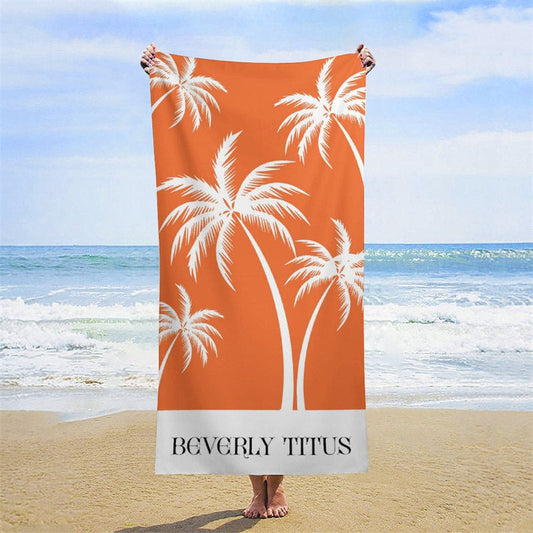 Lofaris Orange Coconut Tree Hot Summer Custom Beach Towel